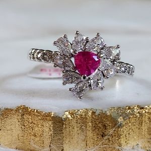 NWT Bomb Party 'The One I Love' Rose Corundum Rhodium Plated Ring - Size 11